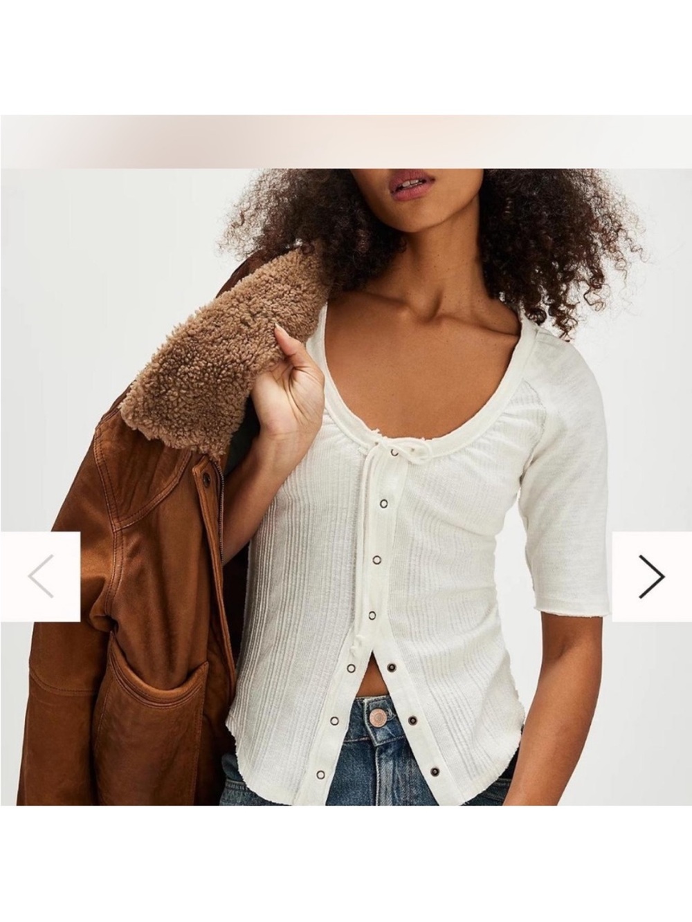 Free People Daisy Snap-Up Top We The Free Cream Scoop-Neck Button Rib Top